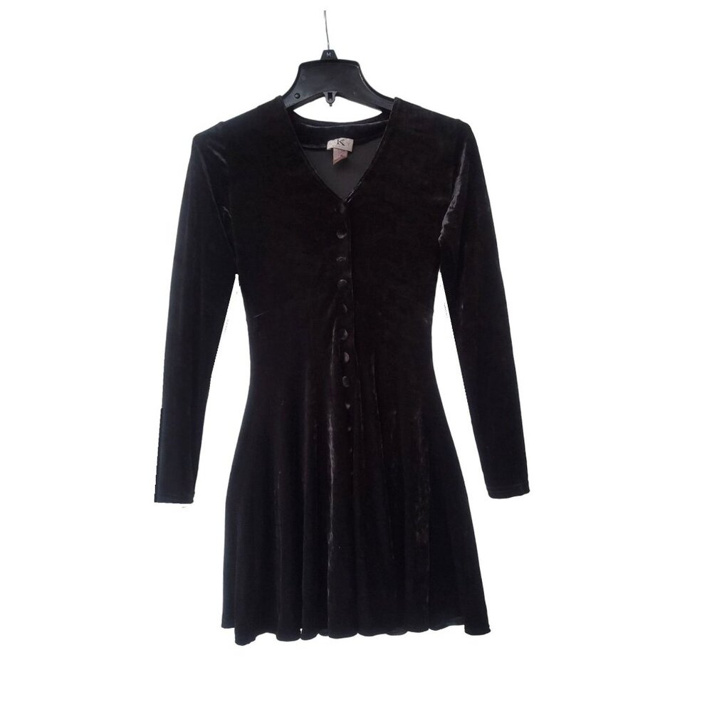 ⭐Luly Size S Women's Vintage Gray Crushed Velvet Dress Long Sleeve Button Front